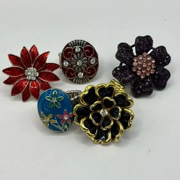 Set of 5 flower adjustable rings - Picture 5 of 5